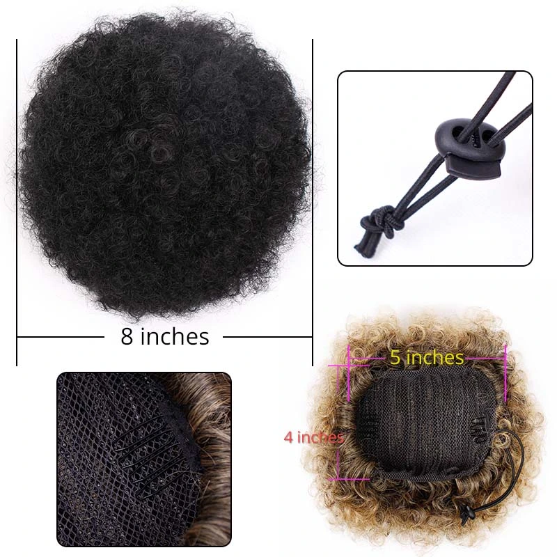 Synthetic Puff Afro Short Kinky Curly Chignon Hair Bun Drawstring Ponytail Wrap Hairpiece Fake Hair Extensions