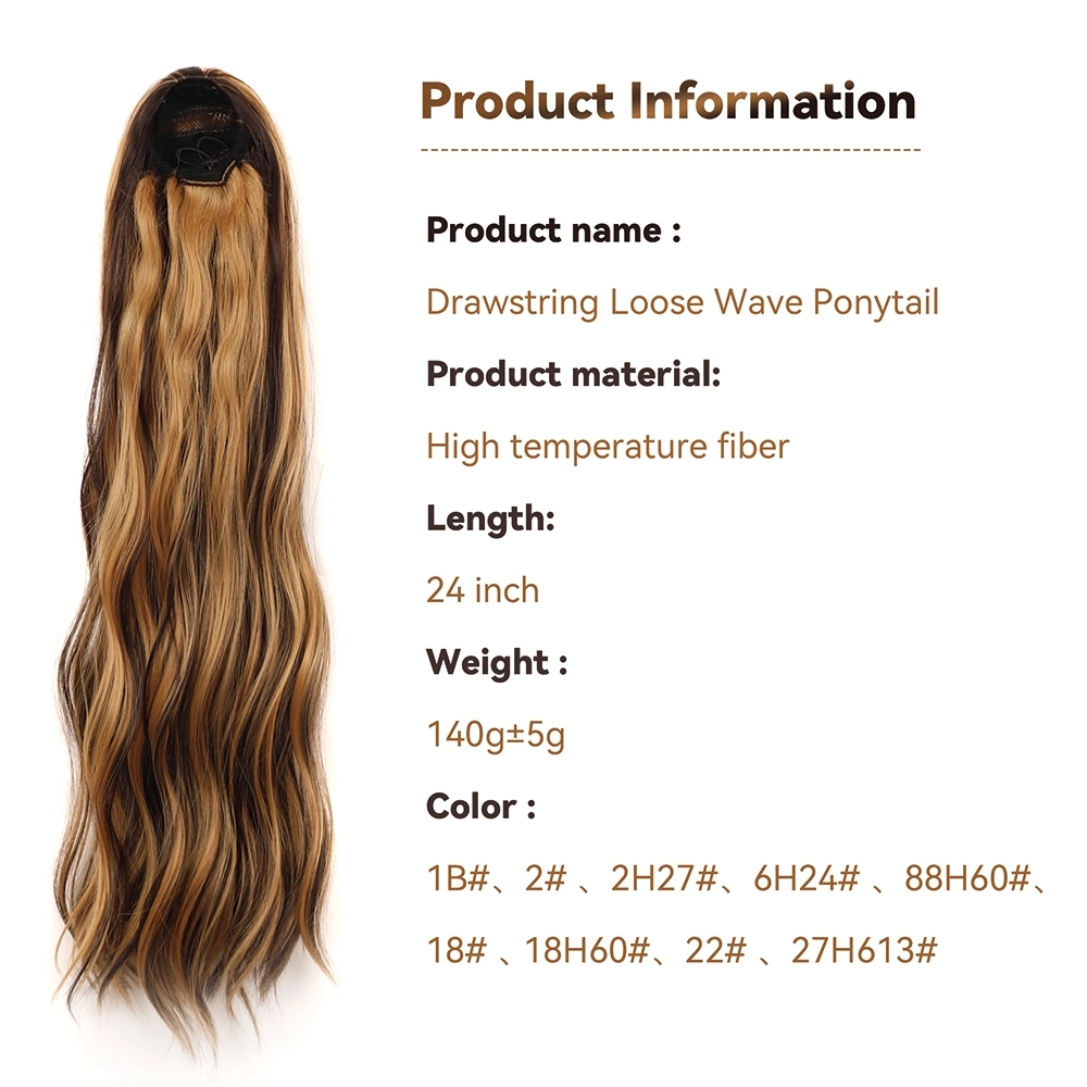 Wholesale Price High Quality 24 Inch Synthetic Loose Wavy Hairpiece Drawstring Clip Ponytail Hair Extensions